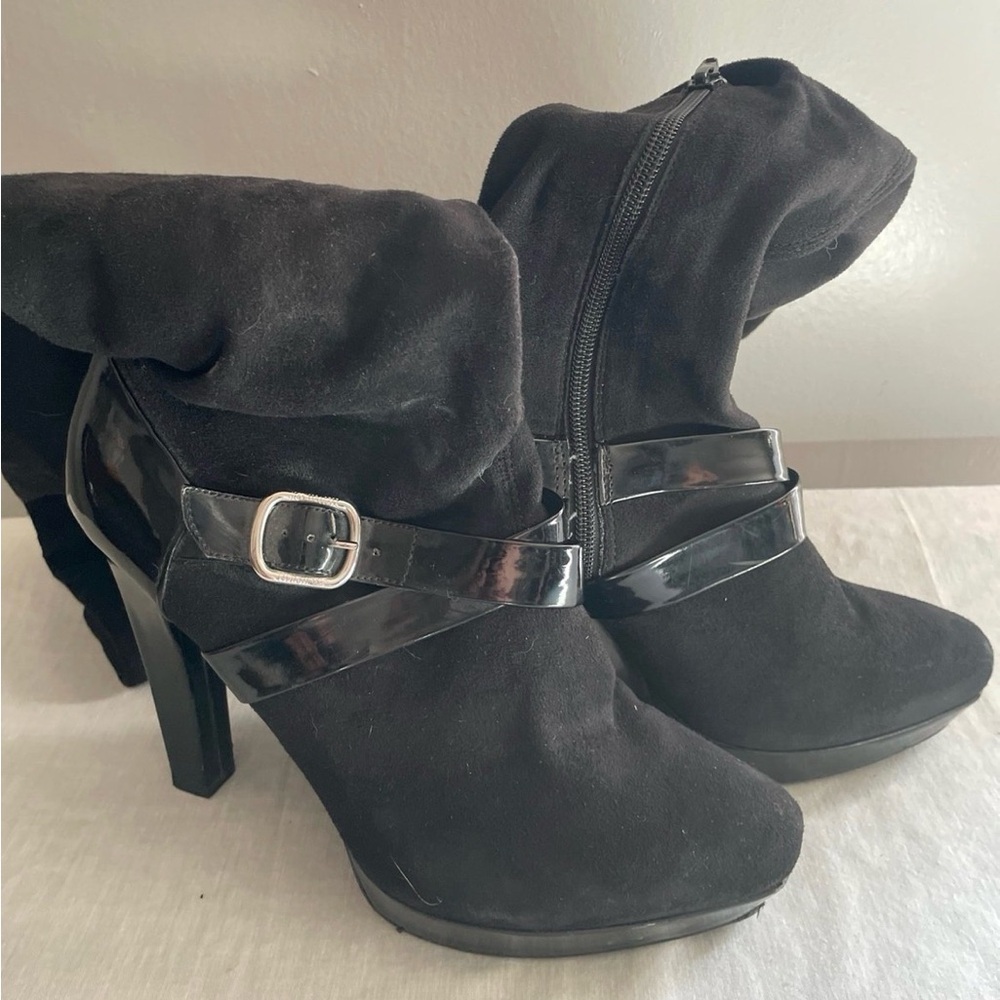 Jennifer Lopez Black Suede-Look High Heel Thigh High Boots